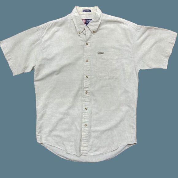 Chaps Ralph Lauren Vintage 90s Casual Linen Blend Beige Button Down Shirt Medium - Picture 1 of 9